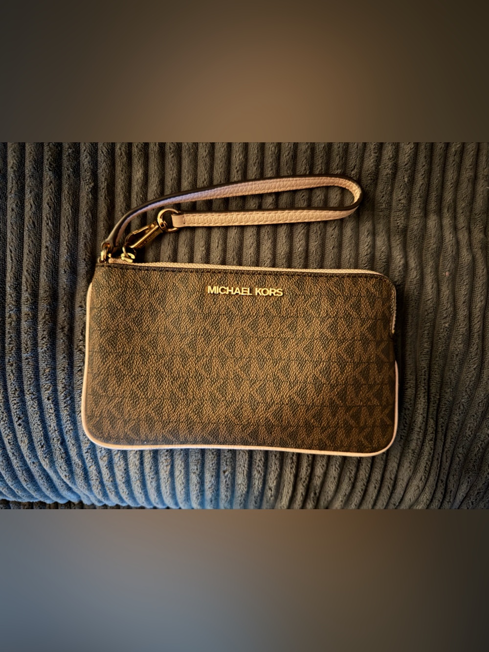 Michael Kors Brown and Gold Signature Wristlet